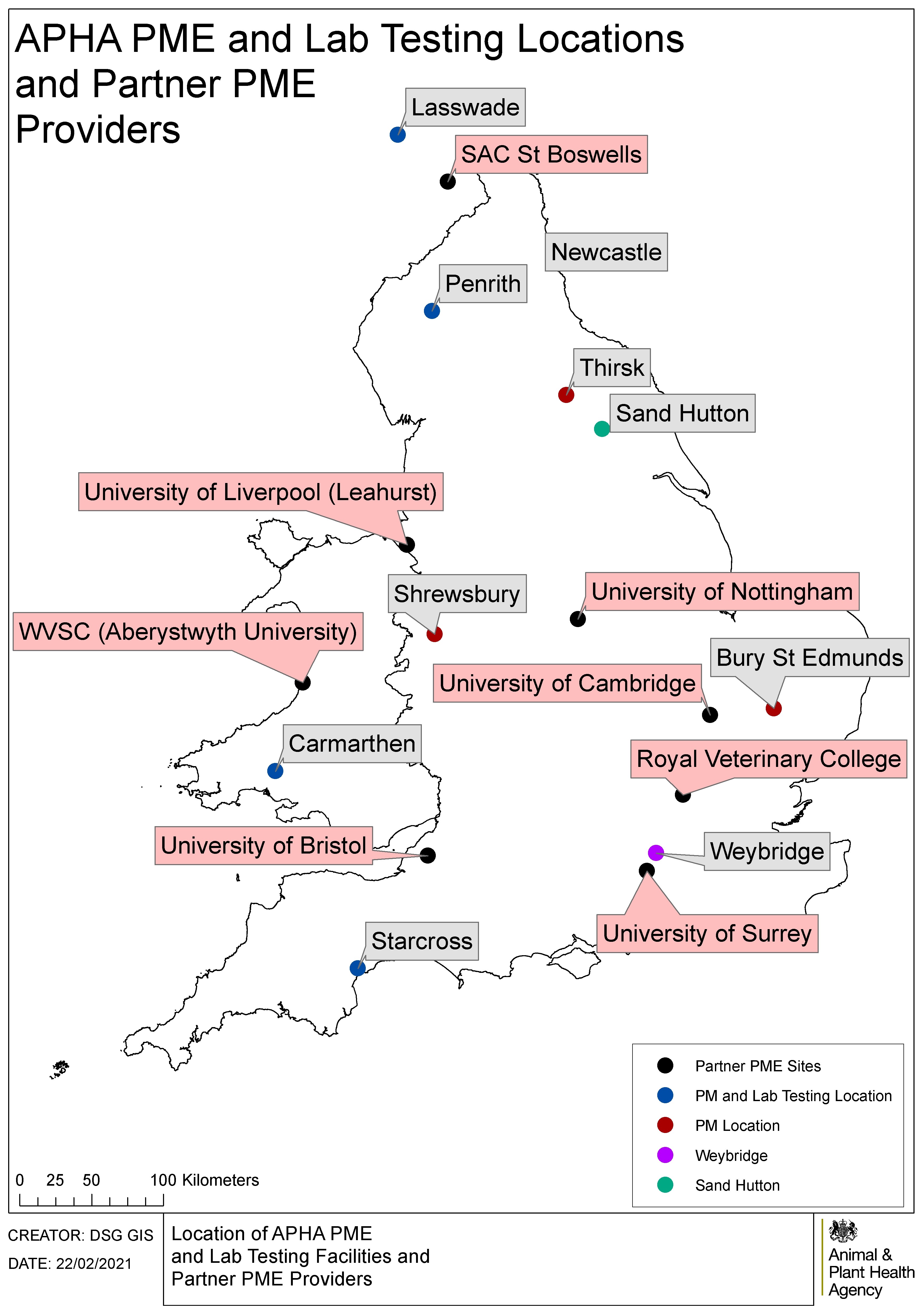 APHA map with location of offices throughout england and wales